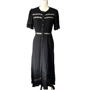 NWT Reformation Sz 6 Black Woodson Midi Dress Lace Detail Flutter Sleeve Modest